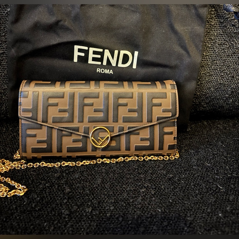 Fendi embossed FF Vitello continental wallet on chain